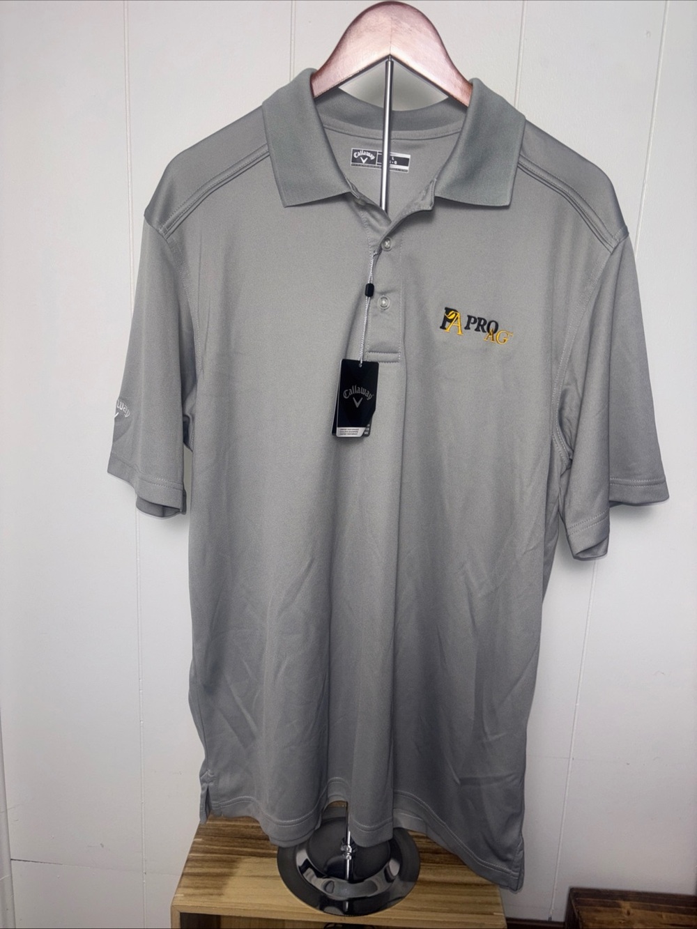 Callaway Golf Polo Shirt Men Large Gray NWT Logo PA Pro AG (flawed)
